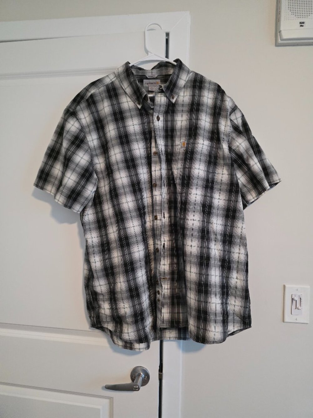 Carhartt Relaxed Fit Short Sleeve Plaid Button-Down Shirt Black White 2XL